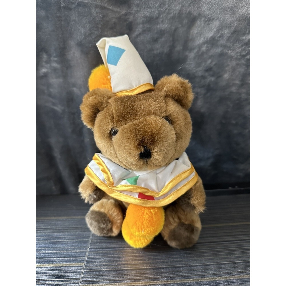 Napco Teddy Bear Plush Brown Vintage Clown- VERY RARE- READ 10"